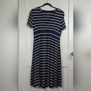 L.L. Bean Navy Striped Knit Dress Medium Petite